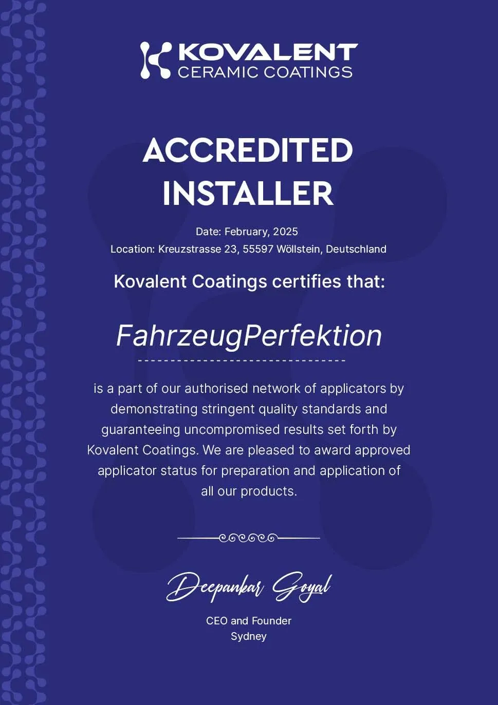 Kovalent Coatings Accredited Installer